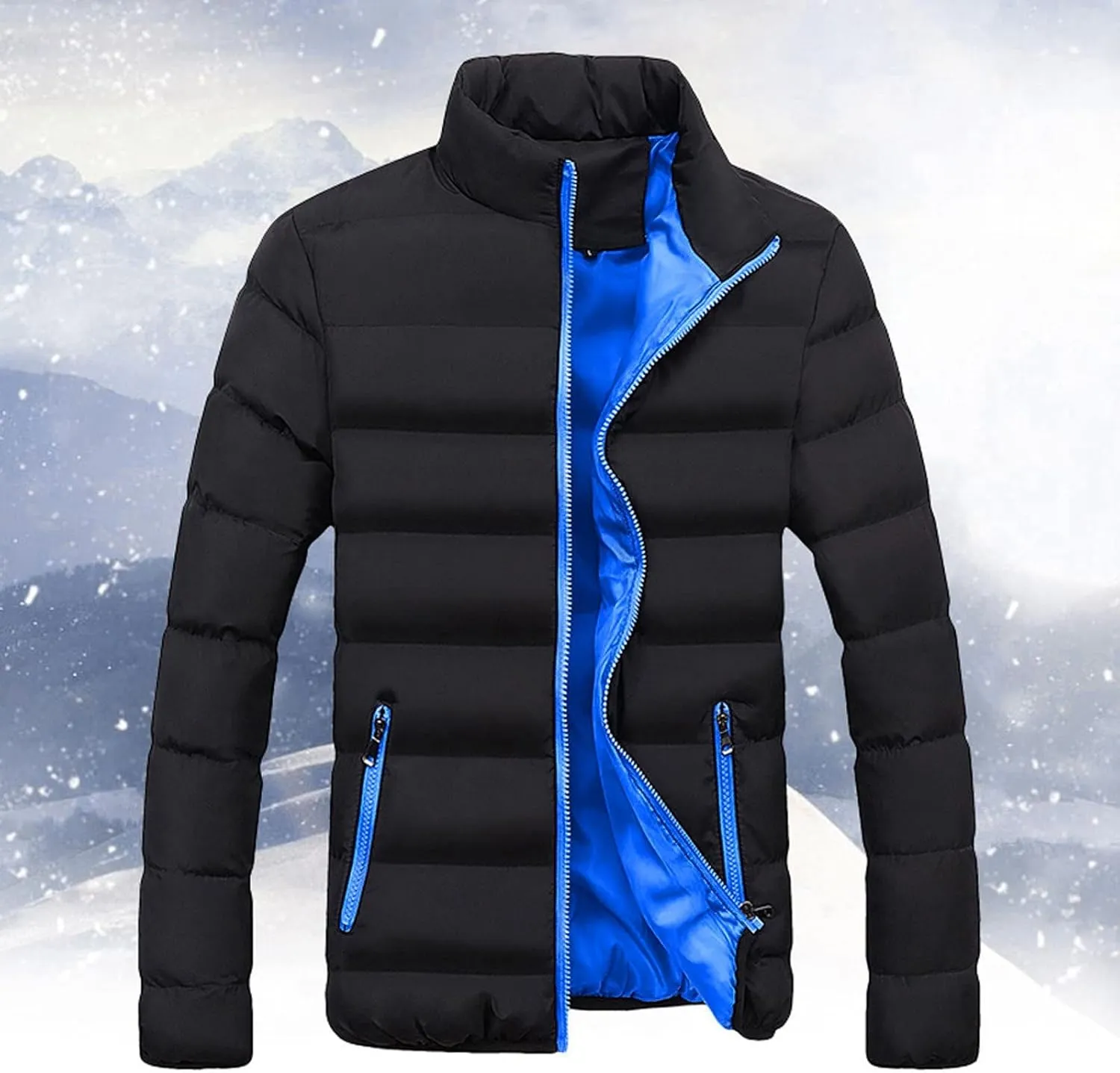 Dgoopd Warm Puffer Jacket Men Lightweight Winter Down Coats Quilted Stand Collar Puffer Jacket Fashion Zipper Puffer Coat