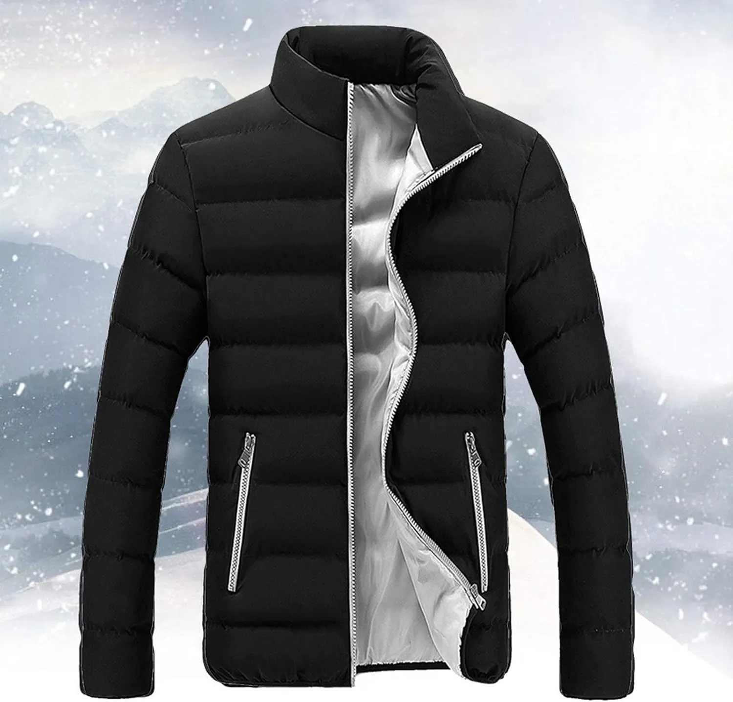 Dgoopd Warm Puffer Jacket Men Lightweight Winter Down Coats Quilted Stand Collar Puffer Jacket Fashion Zipper Puffer Coat