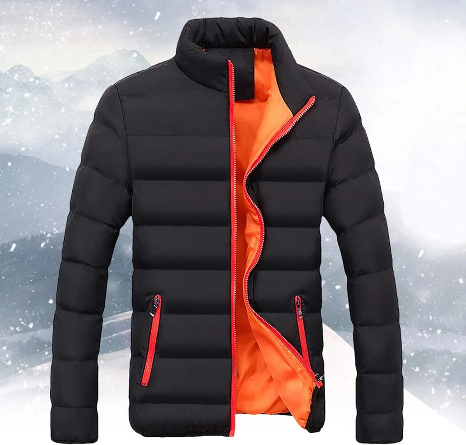 Dgoopd Warm Puffer Jacket Men Lightweight Winter Down Coats Quilted Stand Collar Puffer Jacket Fashion Zipper Puffer Coat
