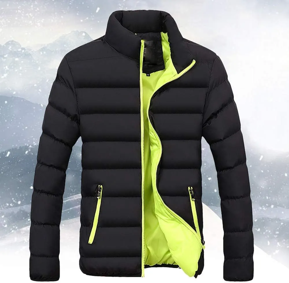 Dgoopd Warm Puffer Jacket Men Lightweight Winter Down Coats Quilted Stand Collar Puffer Jacket Fashion Zipper Puffer Coat