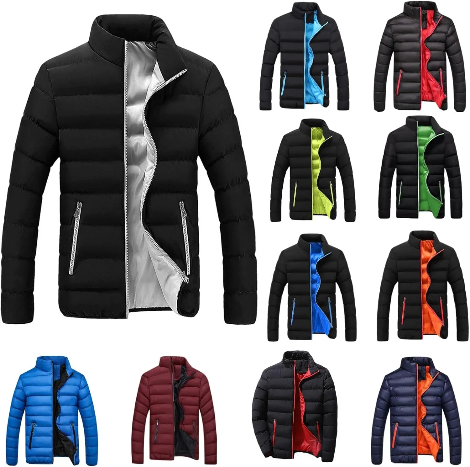 Dgoopd Warm Puffer Jacket Men Lightweight Winter Down Coats Quilted Stand Collar Puffer Jacket Fashion Zipper Puffer Coat