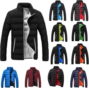 Dgoopd Warm Puffer Jacket Men Lightweight Winter Down Coats Quilted Stand Collar Puffer Jacket Fashion Zipper Puffer Coat