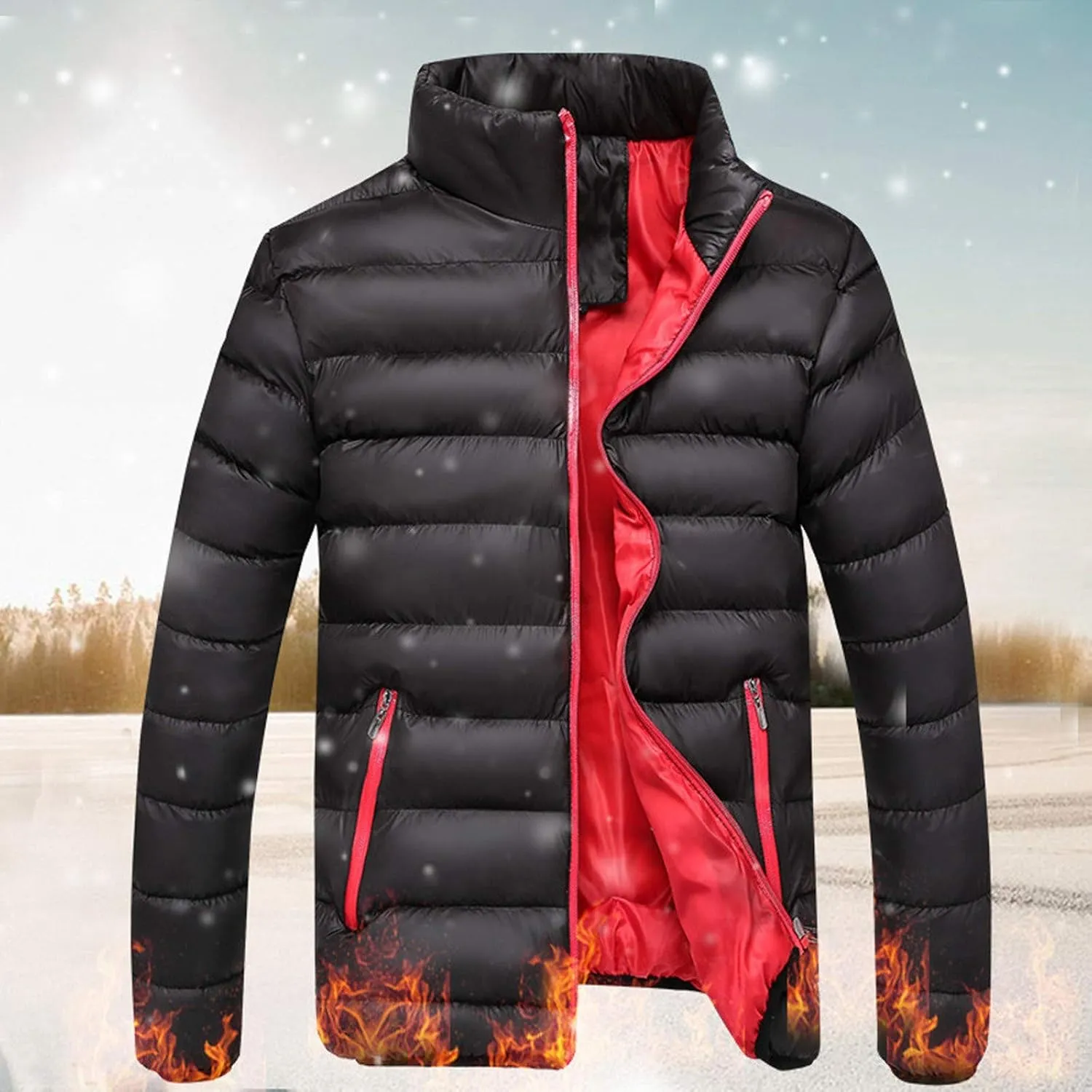Dgoopd Warm Puffer Jacket Men Lightweight Winter Down Coats Quilted Stand Collar Puffer Jacket Fashion Zipper Puffer Coat