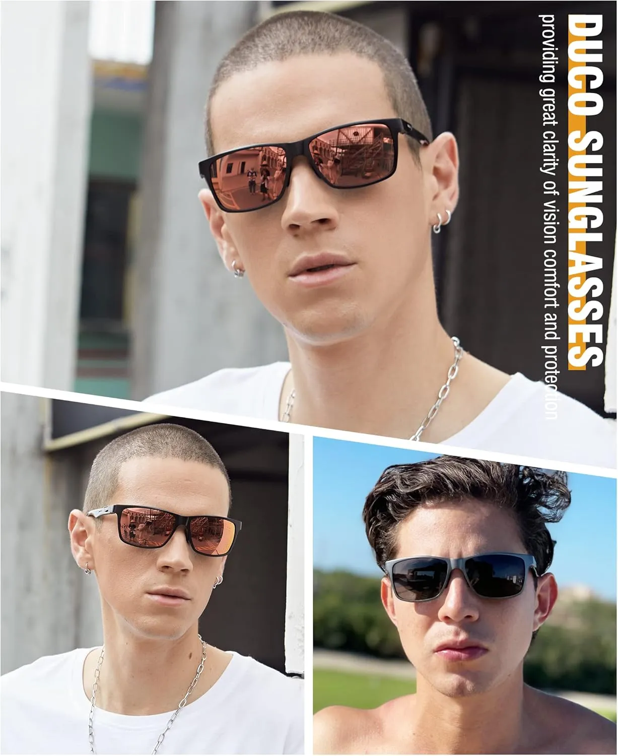DUCO Mens Sunglasses Polarized Rectangle Sunglass for Men Lightweight Carbon Fiber UV400 Protection 8206