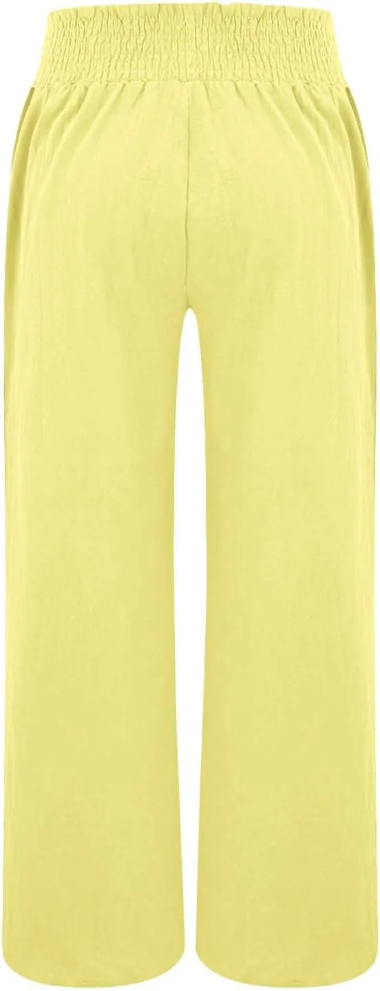 Flowy Palazzo Pants for Women Casual Loose Summer Boho High Waisted Lounge Yoga Beach Wide Leg Linen Pants Trousers