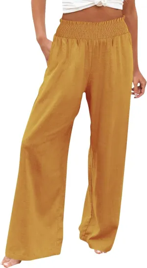 Flowy Palazzo Pants for Women Casual Loose Summer Boho High Waisted Lounge Yoga Beach Wide Leg Linen Pants Trousers