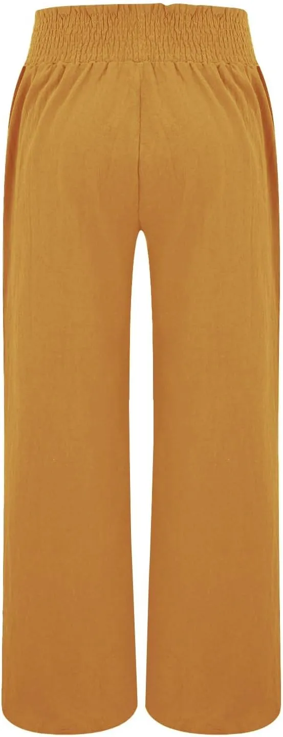Flowy Palazzo Pants for Women Casual Loose Summer Boho High Waisted Lounge Yoga Beach Wide Leg Linen Pants Trousers