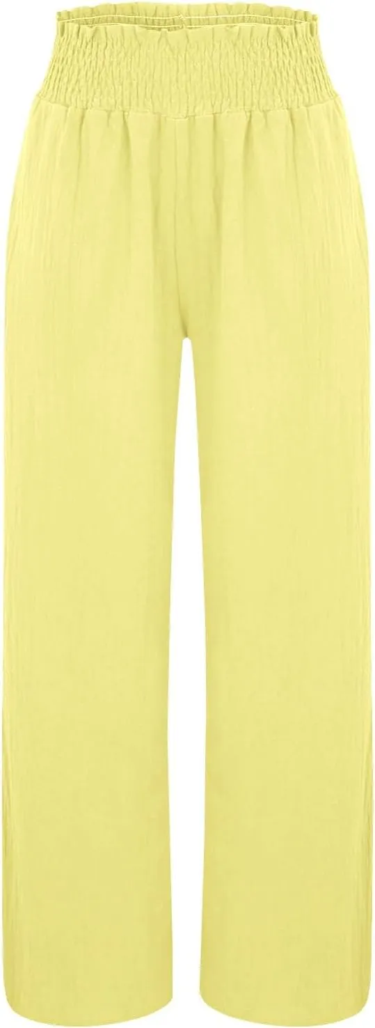 Flowy Palazzo Pants for Women Casual Loose Summer Boho High Waisted Lounge Yoga Beach Wide Leg Linen Pants Trousers