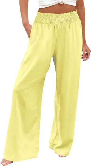 Flowy Palazzo Pants for Women Casual Loose Summer Boho High Waisted Lounge Yoga Beach Wide Leg Linen Pants Trousers