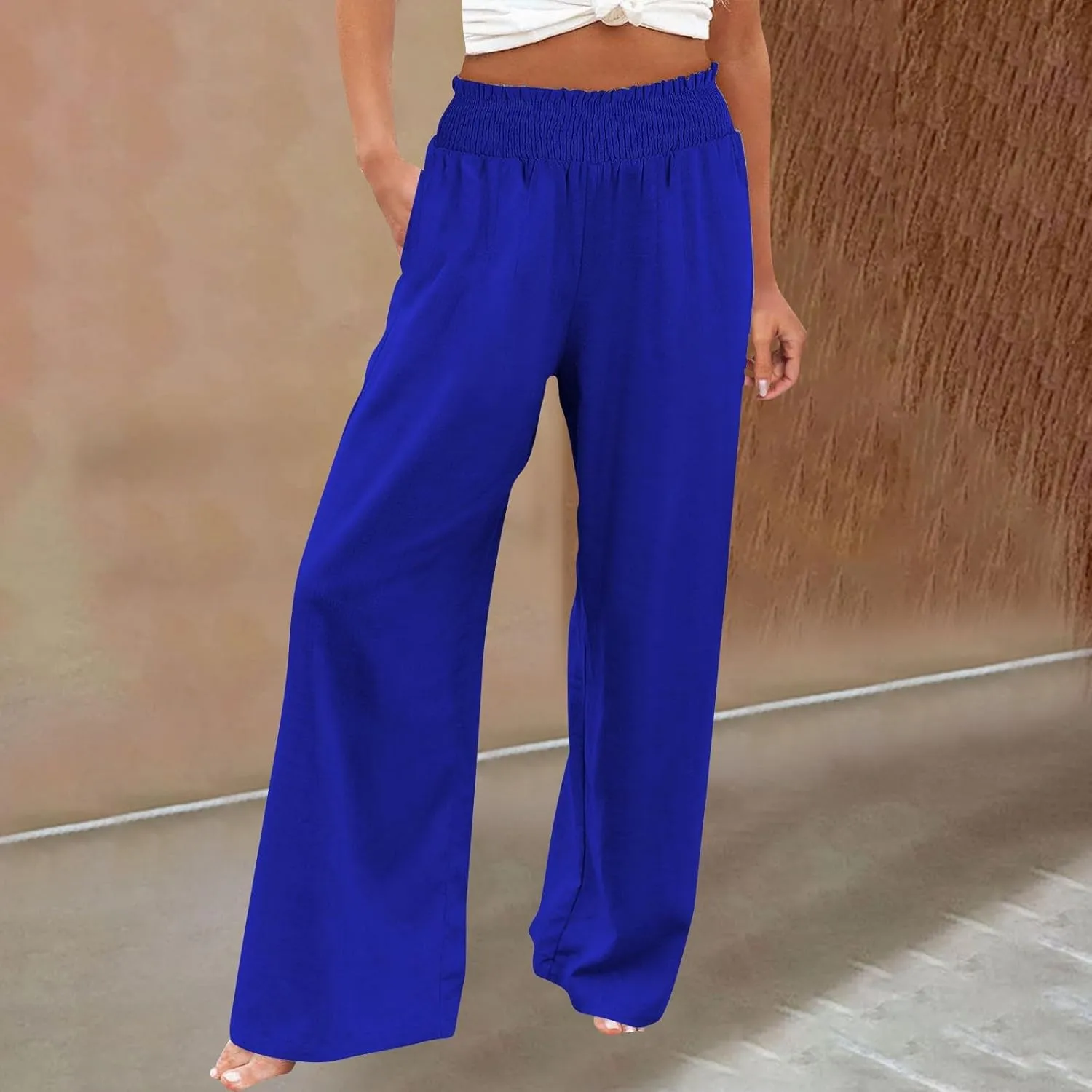 Flowy Palazzo Pants for Women Casual Loose Summer Boho High Waisted Lounge Yoga Beach Wide Leg Linen Pants Trousers