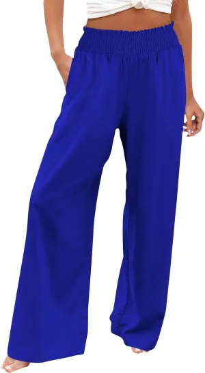 Flowy Palazzo Pants for Women Casual Loose Summer Boho High Waisted Lounge Yoga Beach Wide Leg Linen Pants Trousers