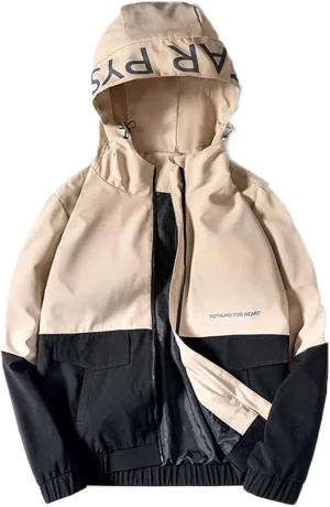 Flygo Men's Full Zip Hooded Waterproof Lightweight Colorblock Windbreaker Jackets Raincoats