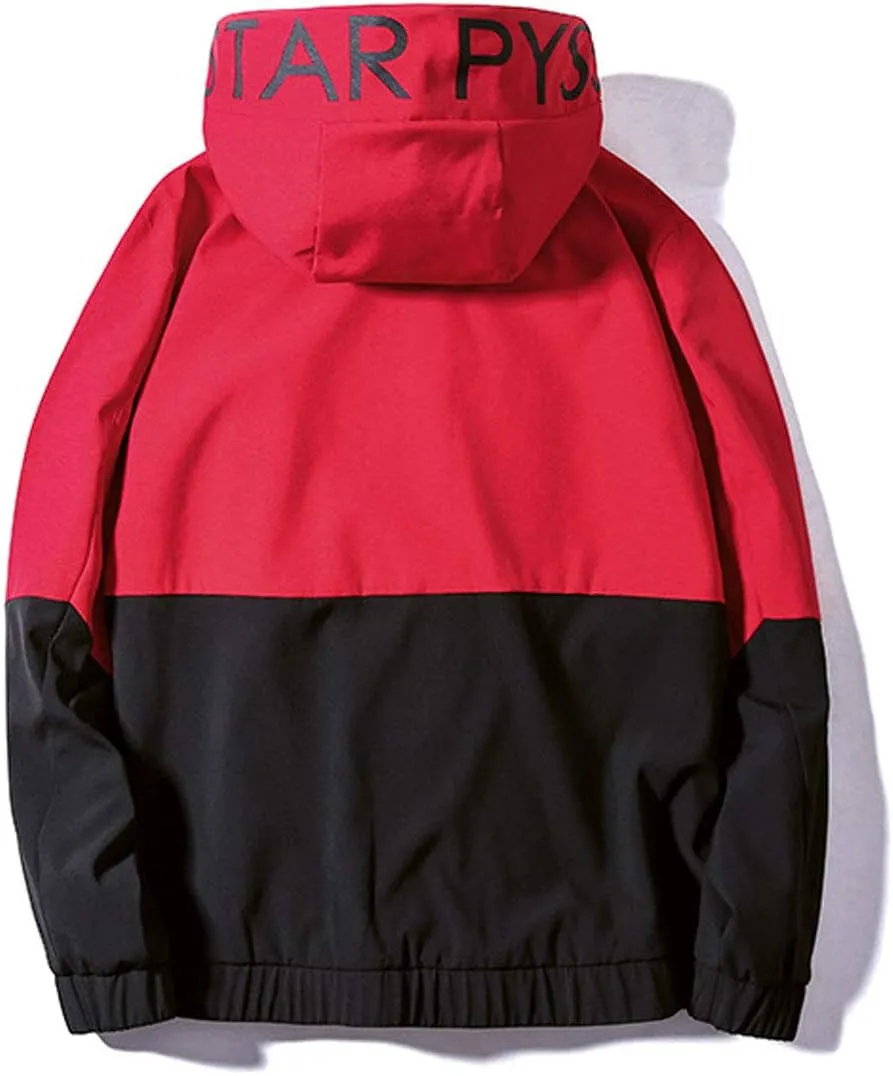 Flygo Men's Full Zip Hooded Waterproof Lightweight Colorblock Windbreaker Jackets Raincoats