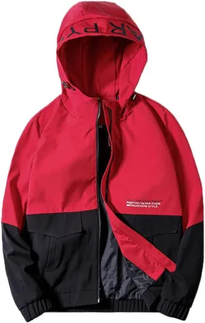 Flygo Men's Full Zip Hooded Waterproof Lightweight Colorblock Windbreaker Jackets Raincoats