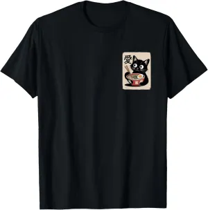 Funny Cat Ramen Graphic Tee Japanese Kawaii Anime Cat T-Shirt