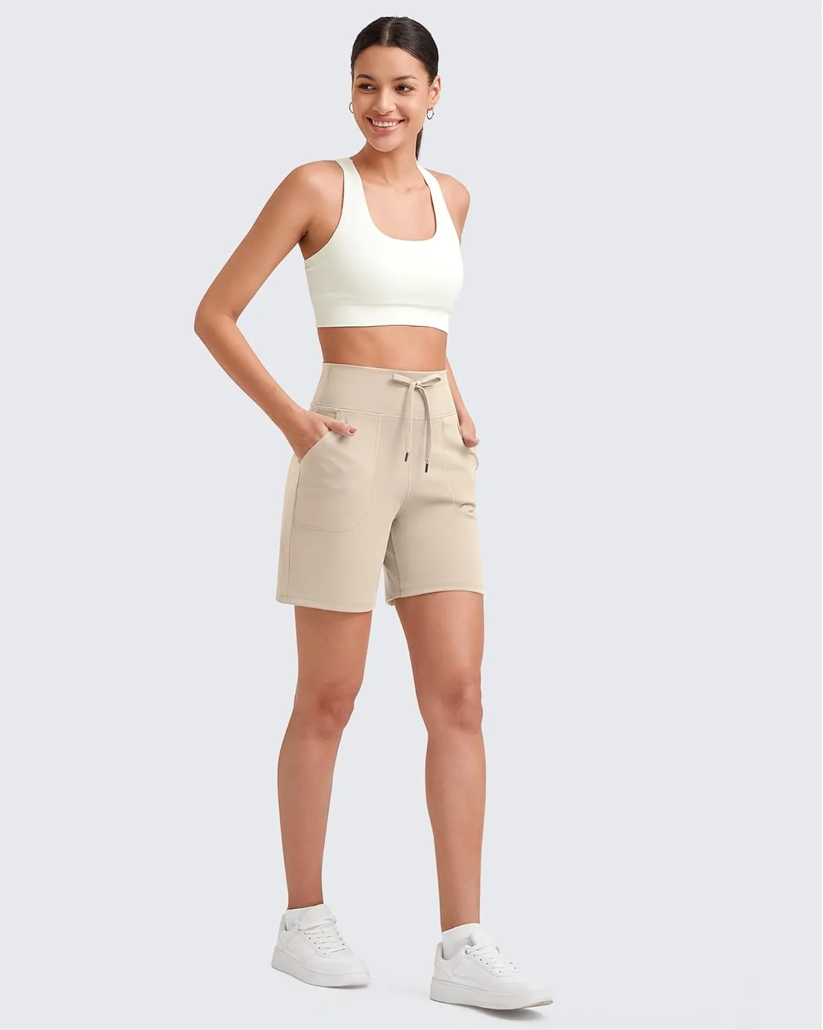 G4Free Women's Athletic Running Shorts High Waisted Bermuda Summer Casual Shorts for Golf Yoga with Pockets