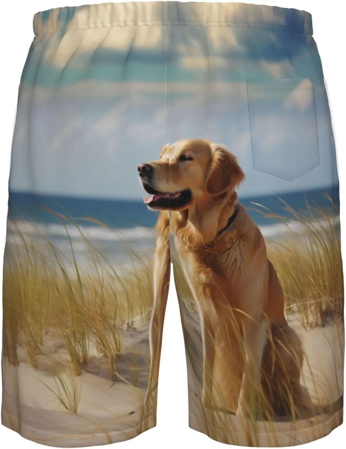 (Golden Retriever) Men's Quick Dry Beach Shorts Lightweight Casual Shorts with Elastic Waist Drawstring Pockets