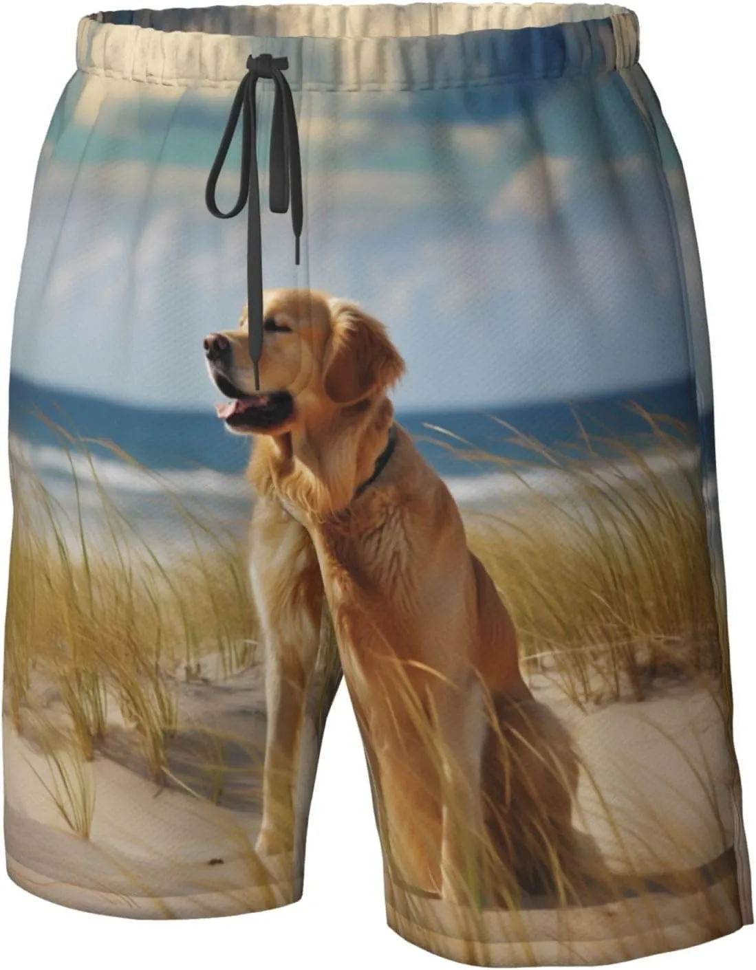(Golden Retriever) Men's Quick Dry Beach Shorts Lightweight Casual Shorts with Elastic Waist Drawstring Pockets