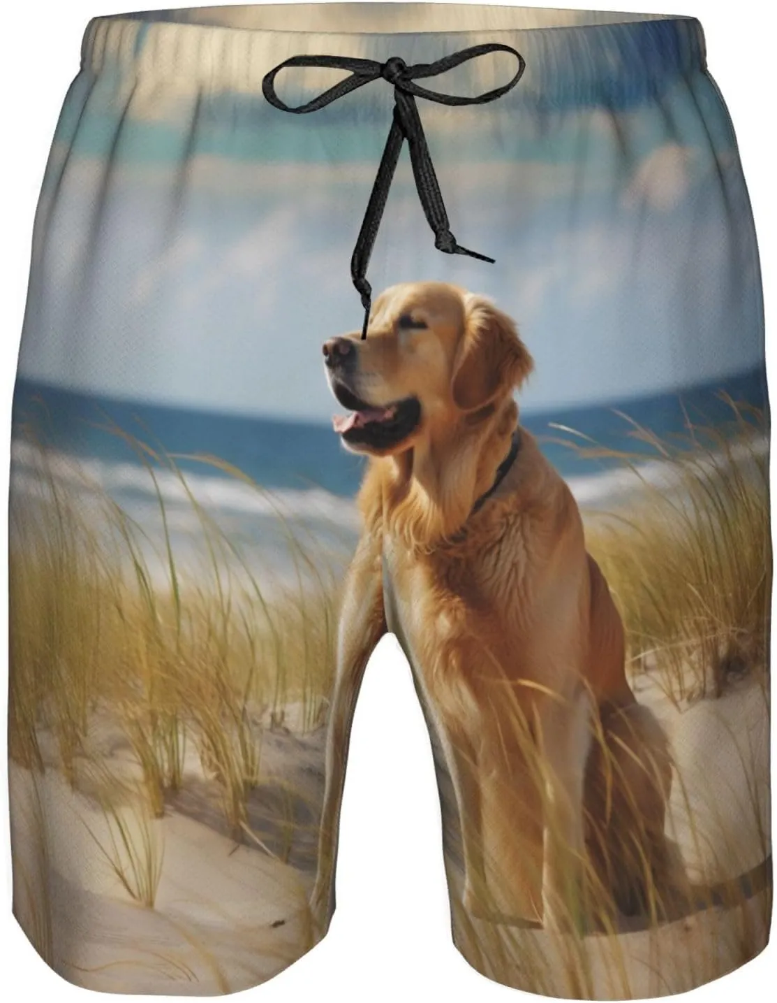 (Golden Retriever) Men's Quick Dry Beach Shorts Lightweight Casual Shorts with Elastic Waist Drawstring Pockets
