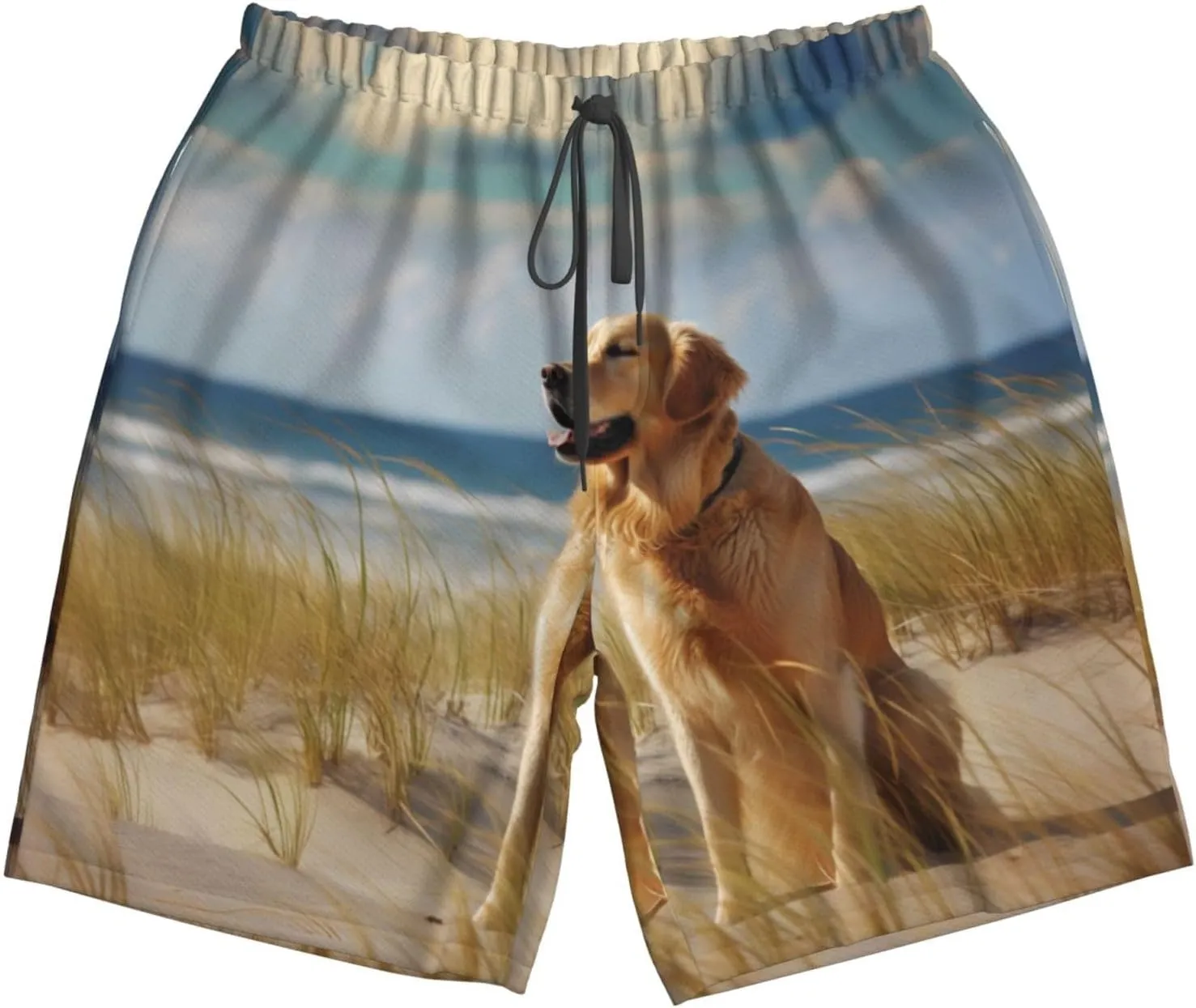 (Golden Retriever) Men's Quick Dry Beach Shorts Lightweight Casual Shorts with Elastic Waist Drawstring Pockets