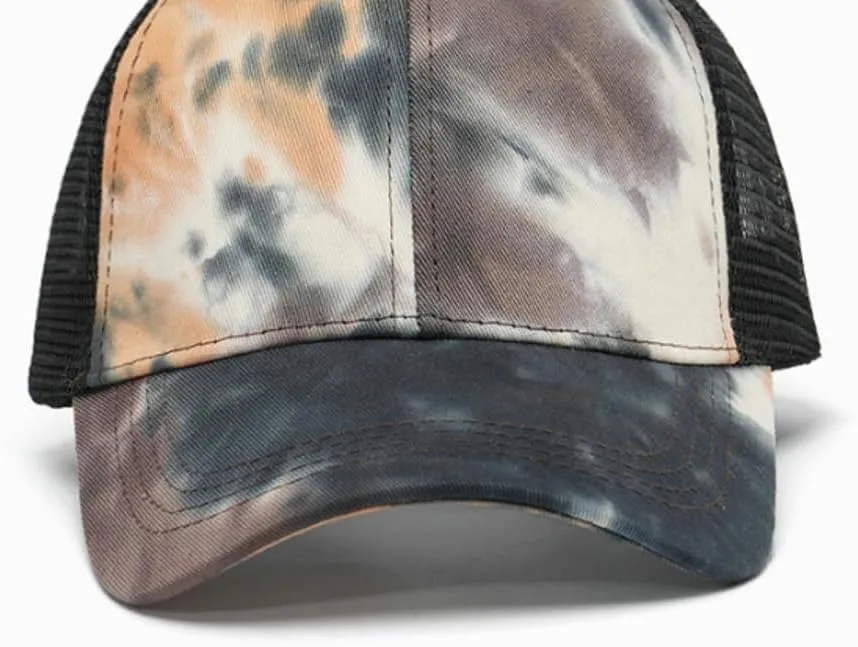 Hard-Top Mesh Cap with Color-Blocking Tie-Dye Camo Print - Stylish Baseball Hat & Sun Cap Casual Outdoor Wear Men Women