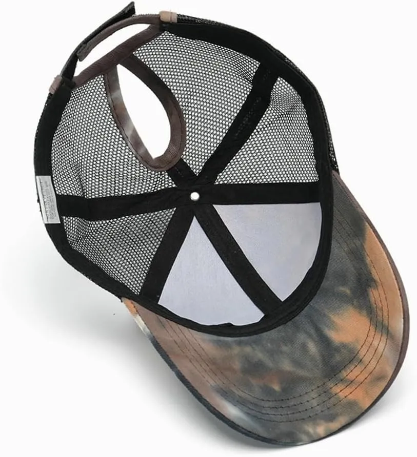 Hard-Top Mesh Cap with Color-Blocking Tie-Dye Camo Print - Stylish Baseball Hat & Sun Cap Casual Outdoor Wear Men Women