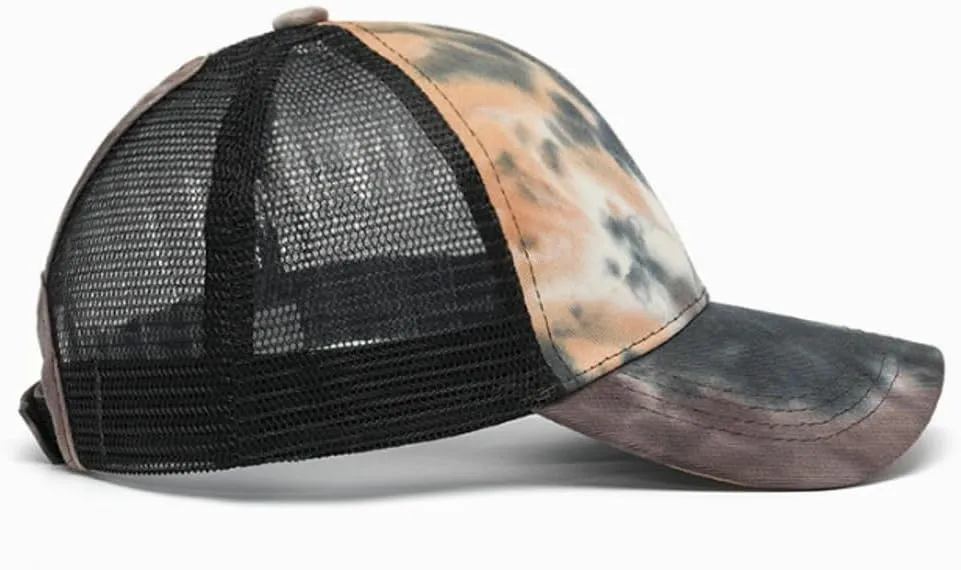 Hard-Top Mesh Cap with Color-Blocking Tie-Dye Camo Print - Stylish Baseball Hat & Sun Cap Casual Outdoor Wear Men Women