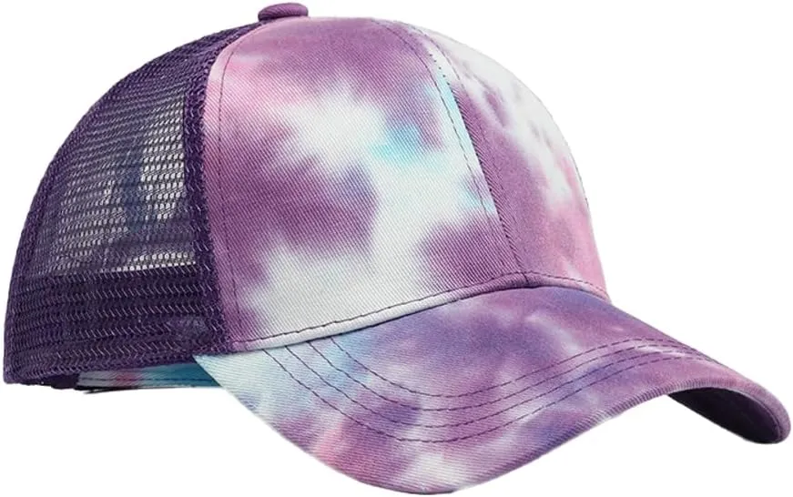 Hard-Top Mesh Cap with Color-Blocking Tie-Dye Camo Print - Stylish Baseball Hat & Sun Cap Casual Outdoor Wear Men Women