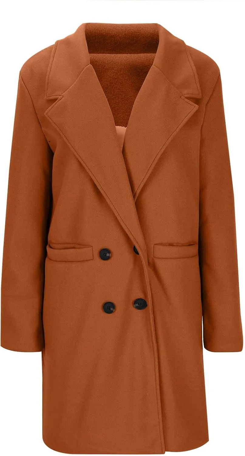HGps8w Women's Notched Lapel Wool Coats Classic Double-Breasted Winter Wool Blend Peacoat Trench Overcoat with Pockets