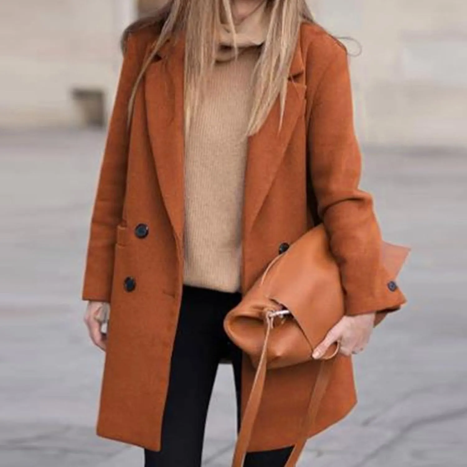 HGps8w Women's Notched Lapel Wool Coats Classic Double-Breasted Winter Wool Blend Peacoat Trench Overcoat with Pockets