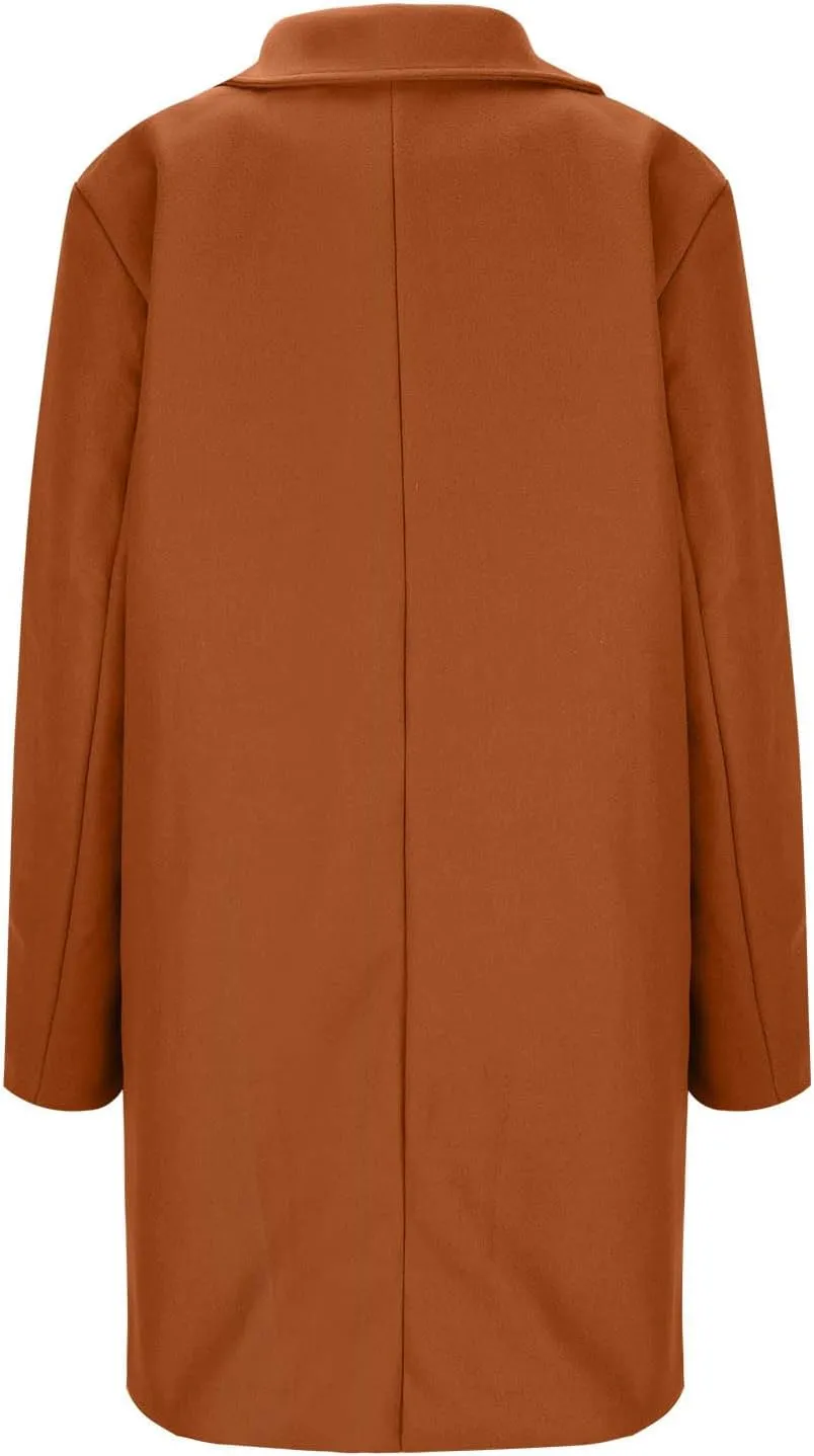 HGps8w Women's Notched Lapel Wool Coats Classic Double-Breasted Winter Wool Blend Peacoat Trench Overcoat with Pockets