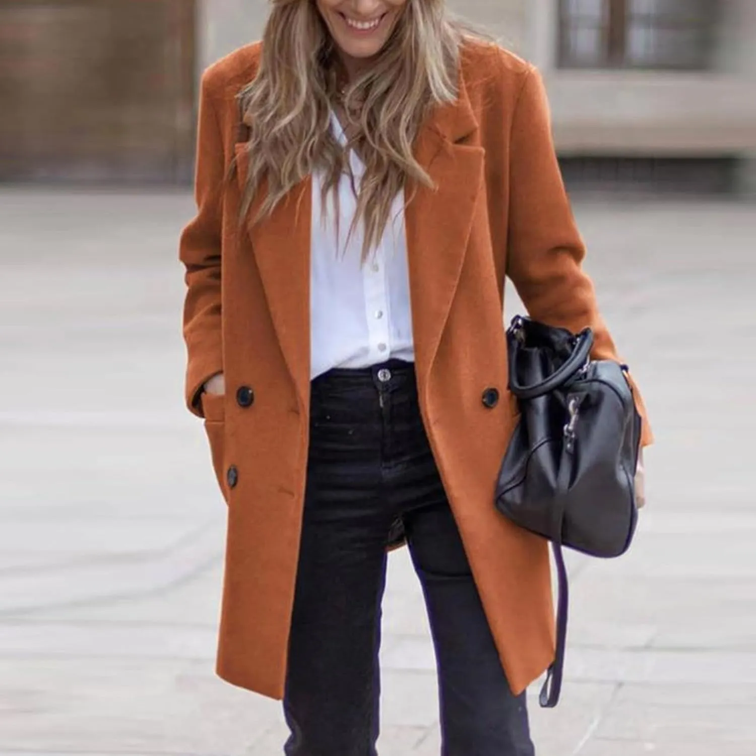 HGps8w Women's Notched Lapel Wool Coats Classic Double-Breasted Winter Wool Blend Peacoat Trench Overcoat with Pockets