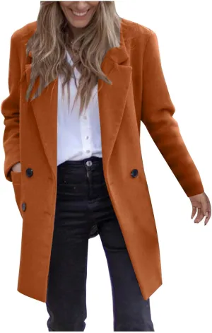HGps8w Women's Notched Lapel Wool Coats Classic Double-Breasted Winter Wool Blend Peacoat Trench Overcoat with Pockets