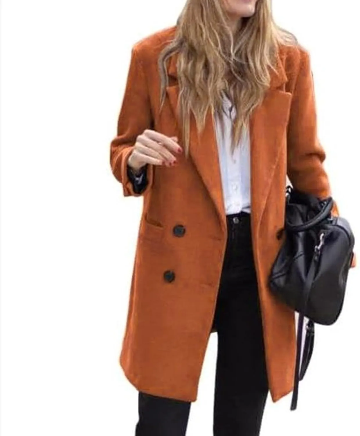 HGps8w Women's Notched Lapel Wool Coats Classic Double-Breasted Winter Wool Blend Peacoat Trench Overcoat with Pockets