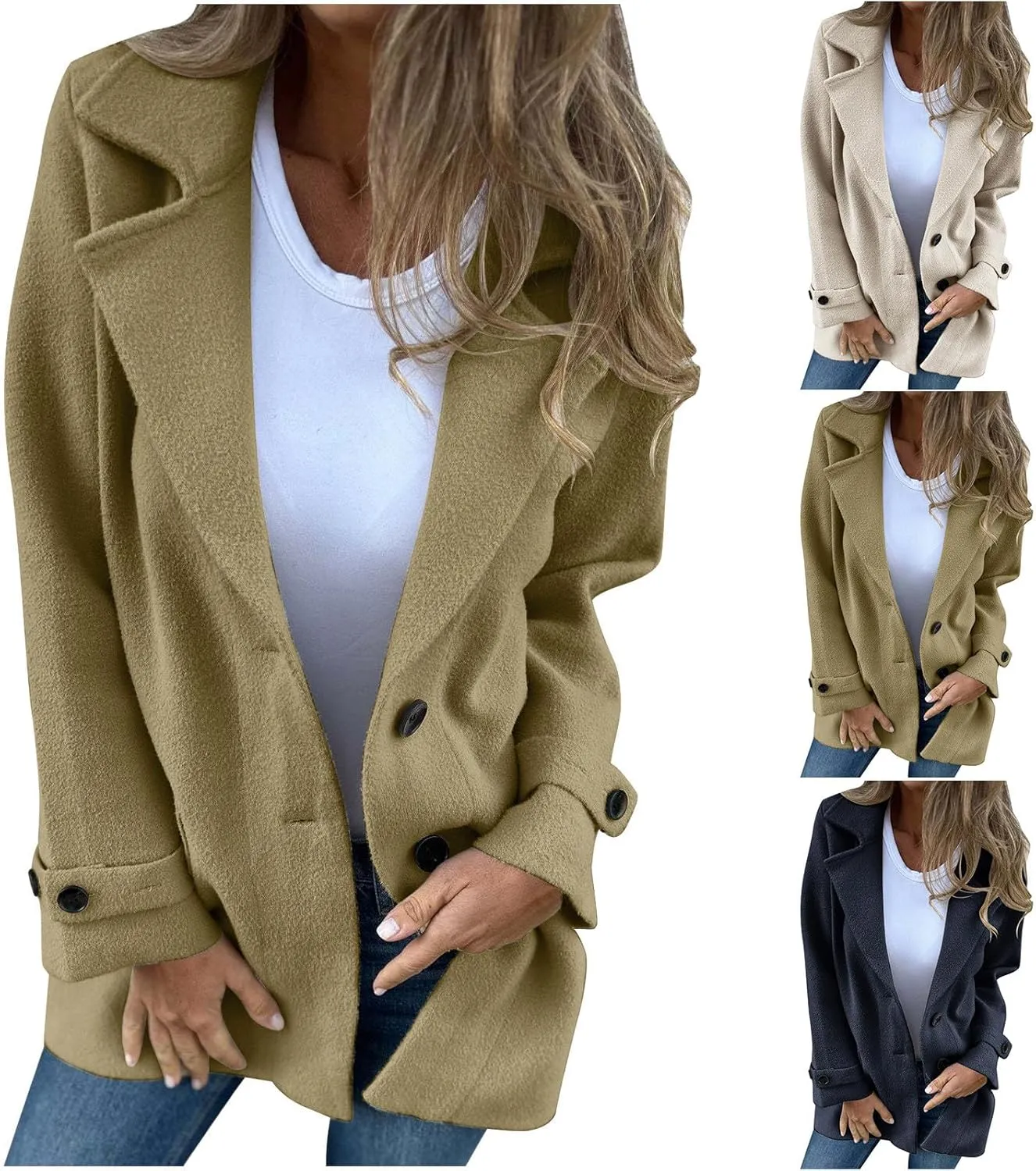 HGps8w Women's Winter Wool Coats Classic Notch Lapel Wool Blend Peacoat Trench Jacket Outwear with Pockets