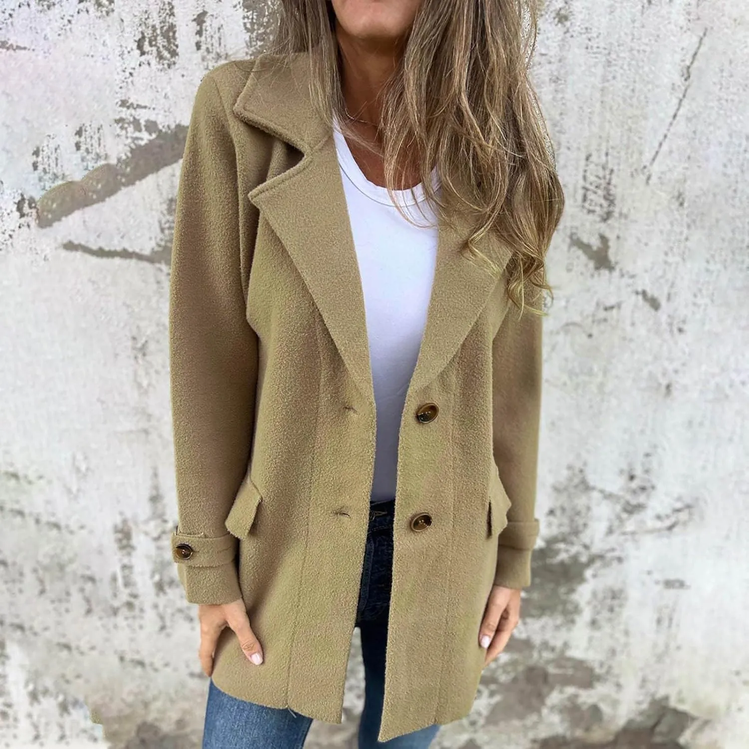 HGps8w Women's Winter Wool Coats Classic Notch Lapel Wool Blend Peacoat Trench Jacket Outwear with Pockets