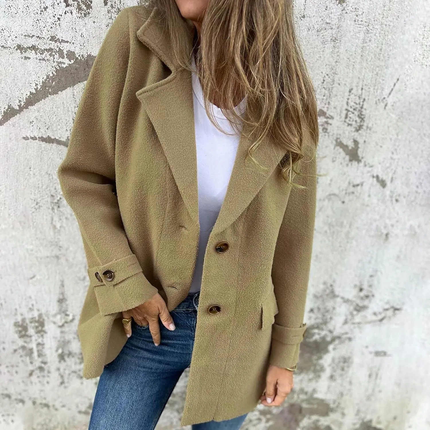HGps8w Women's Winter Wool Coats Classic Notch Lapel Wool Blend Peacoat Trench Jacket Outwear with Pockets