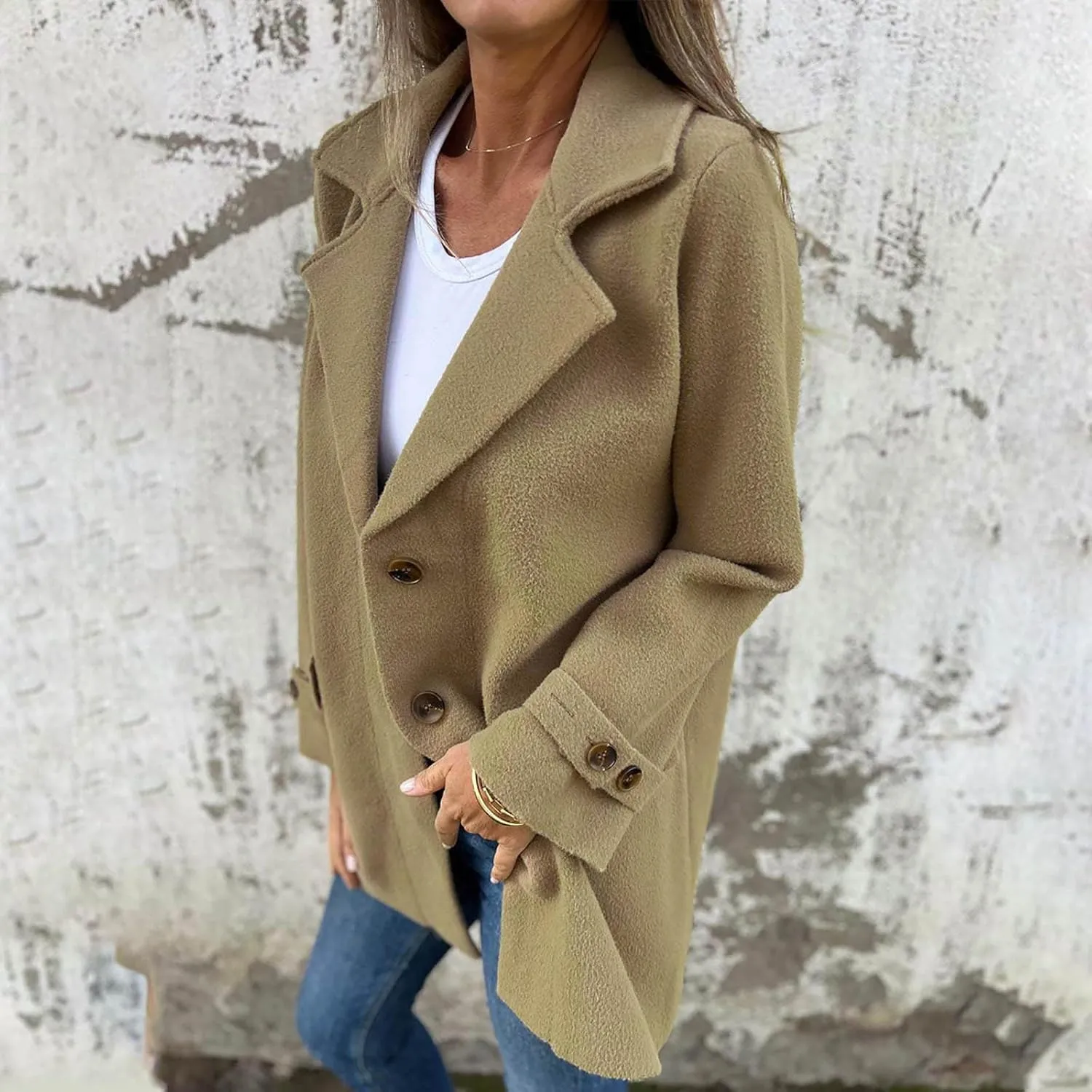 HGps8w Women's Winter Wool Coats Classic Notch Lapel Wool Blend Peacoat Trench Jacket Outwear with Pockets