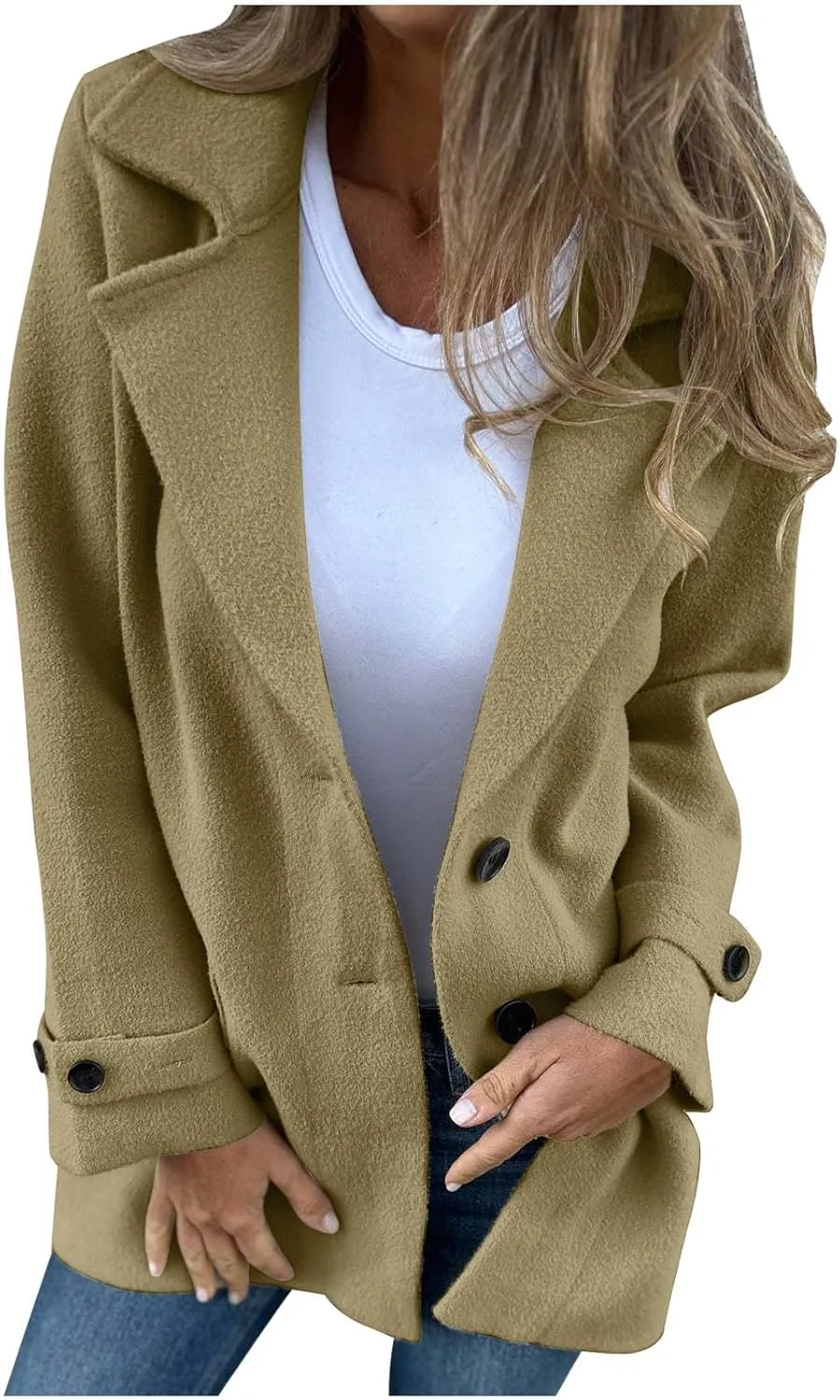 HGps8w Women's Winter Wool Coats Classic Notch Lapel Wool Blend Peacoat Trench Jacket Outwear with Pockets