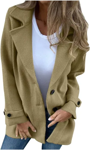 HGps8w Women's Winter Wool Coats Classic Notch Lapel Wool Blend Peacoat Trench Jacket Outwear with Pockets