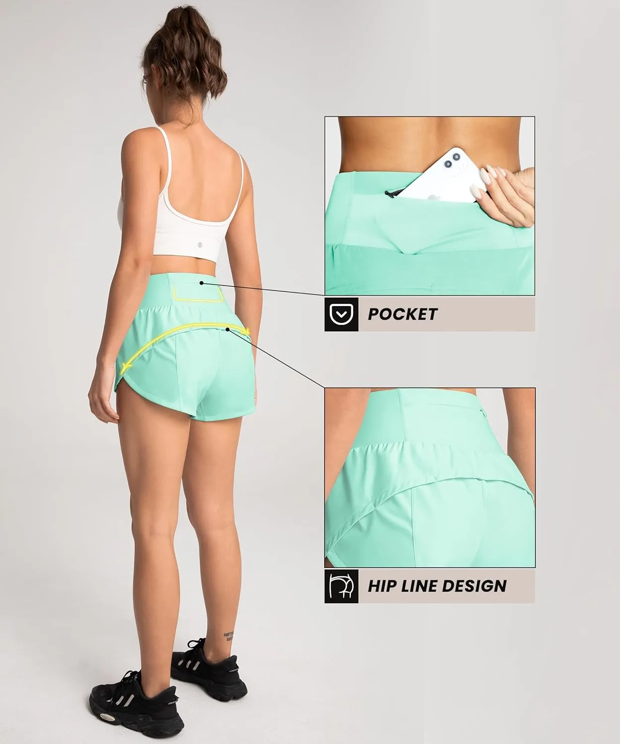 High Waisted Athletic Shorts for Women Quick Dry Workout Running Shorts with Mesh Liner Zipper Pockets
