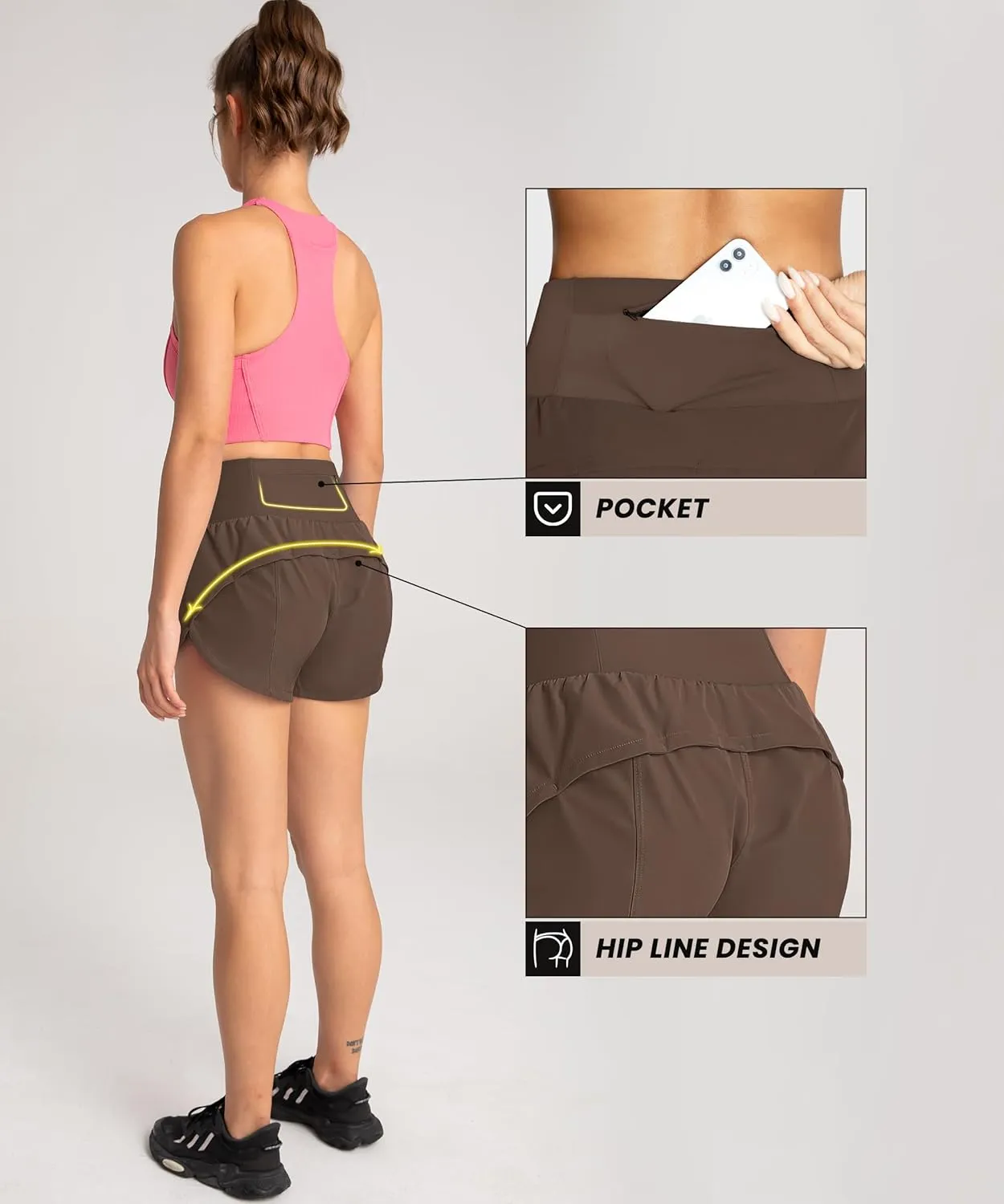High Waisted Athletic Shorts for Women Quick Dry Workout Running Shorts with Mesh Liner Zipper Pockets