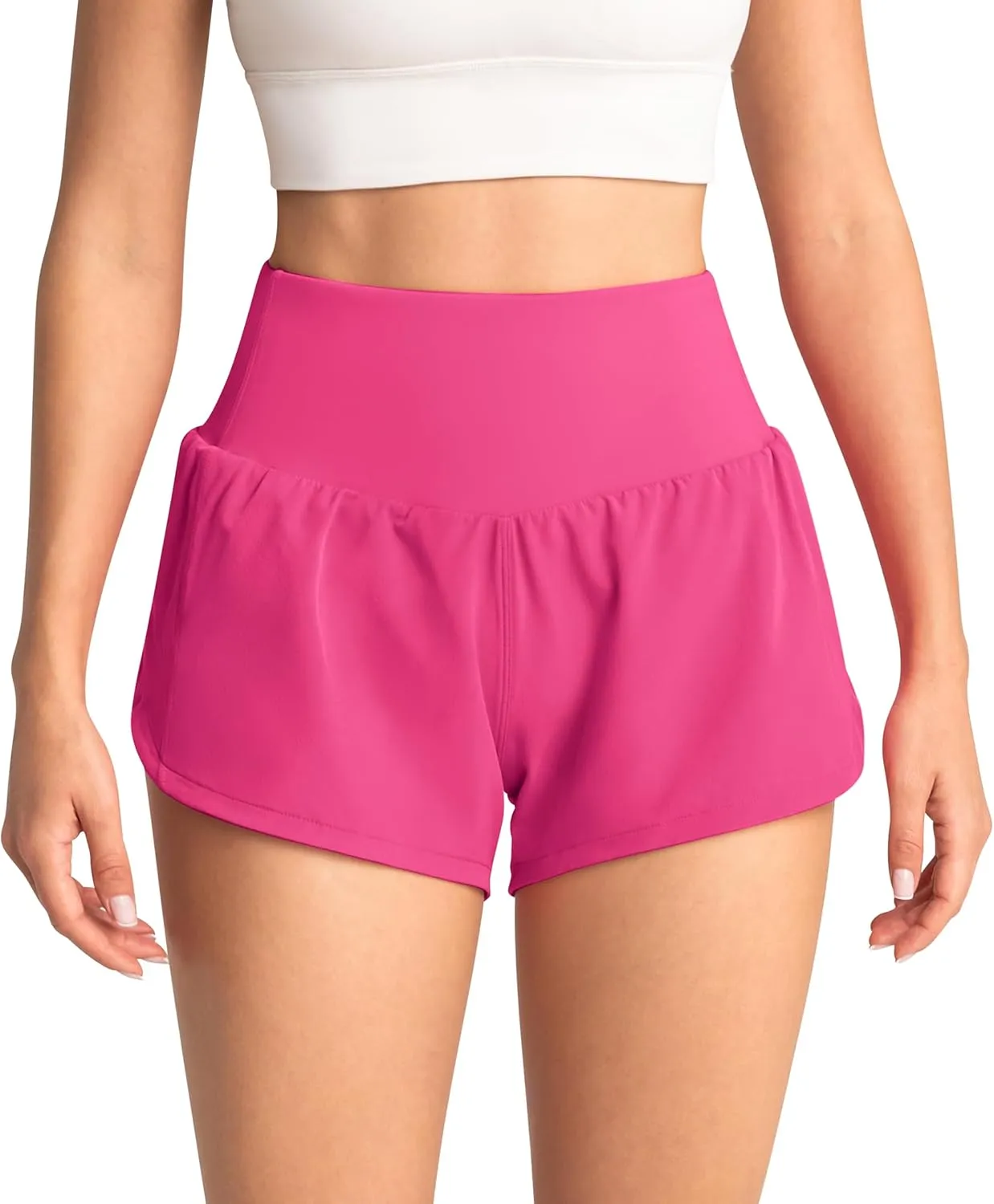 High Waisted Athletic Shorts for Women Quick Dry Workout Running Shorts with Mesh Liner Zipper Pockets