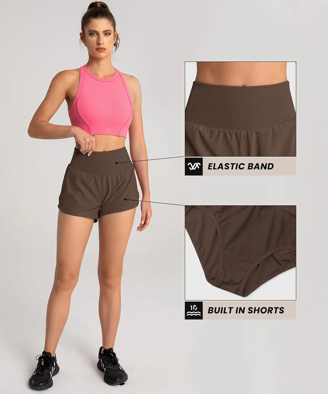 High Waisted Athletic Shorts for Women Quick Dry Workout Running Shorts with Mesh Liner Zipper Pockets