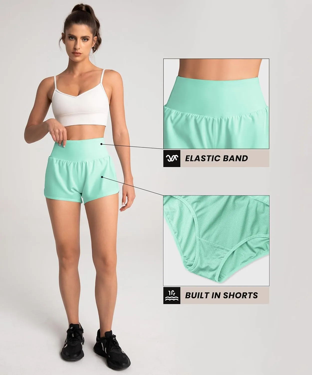 High Waisted Athletic Shorts for Women Quick Dry Workout Running Shorts with Mesh Liner Zipper Pockets