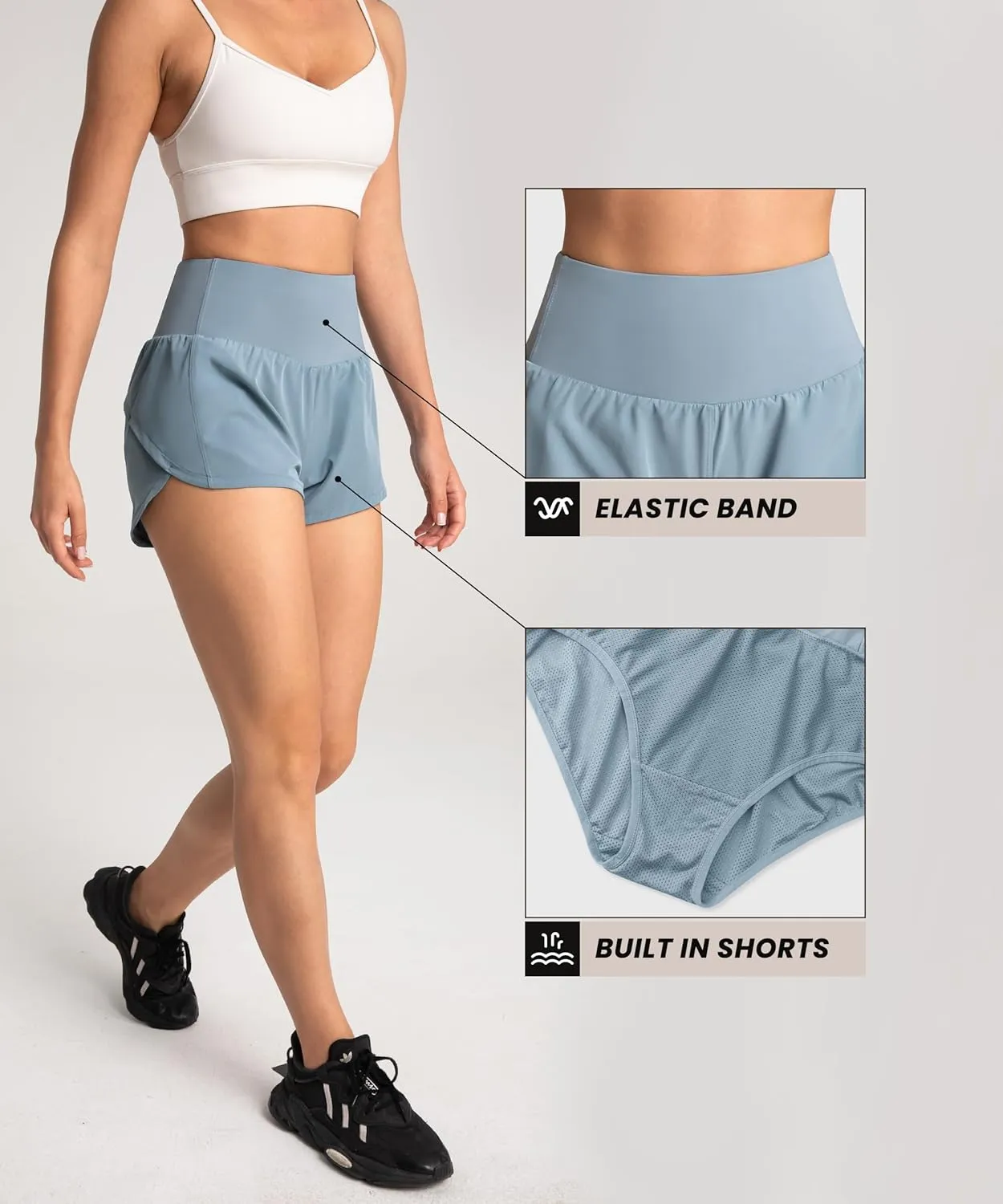 High Waisted Athletic Shorts for Women Quick Dry Workout Running Shorts with Mesh Liner Zipper Pockets