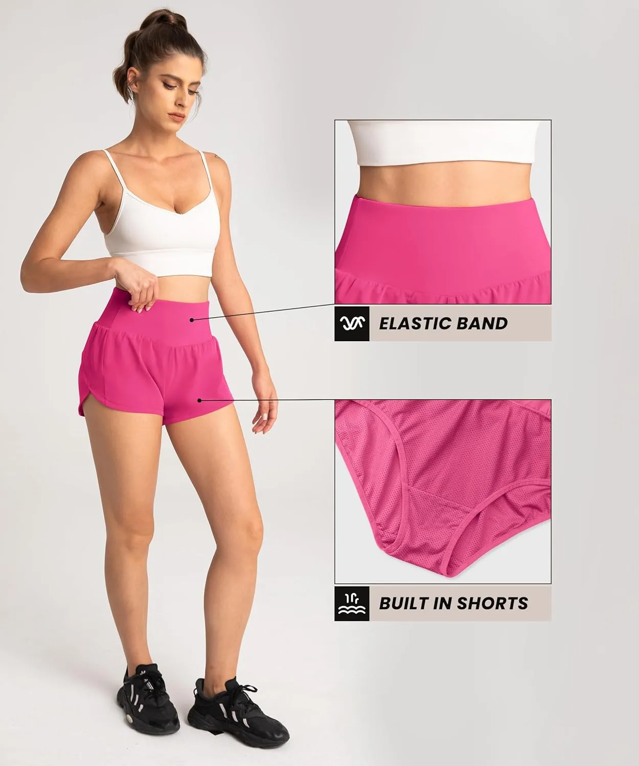 High Waisted Athletic Shorts for Women Quick Dry Workout Running Shorts with Mesh Liner Zipper Pockets