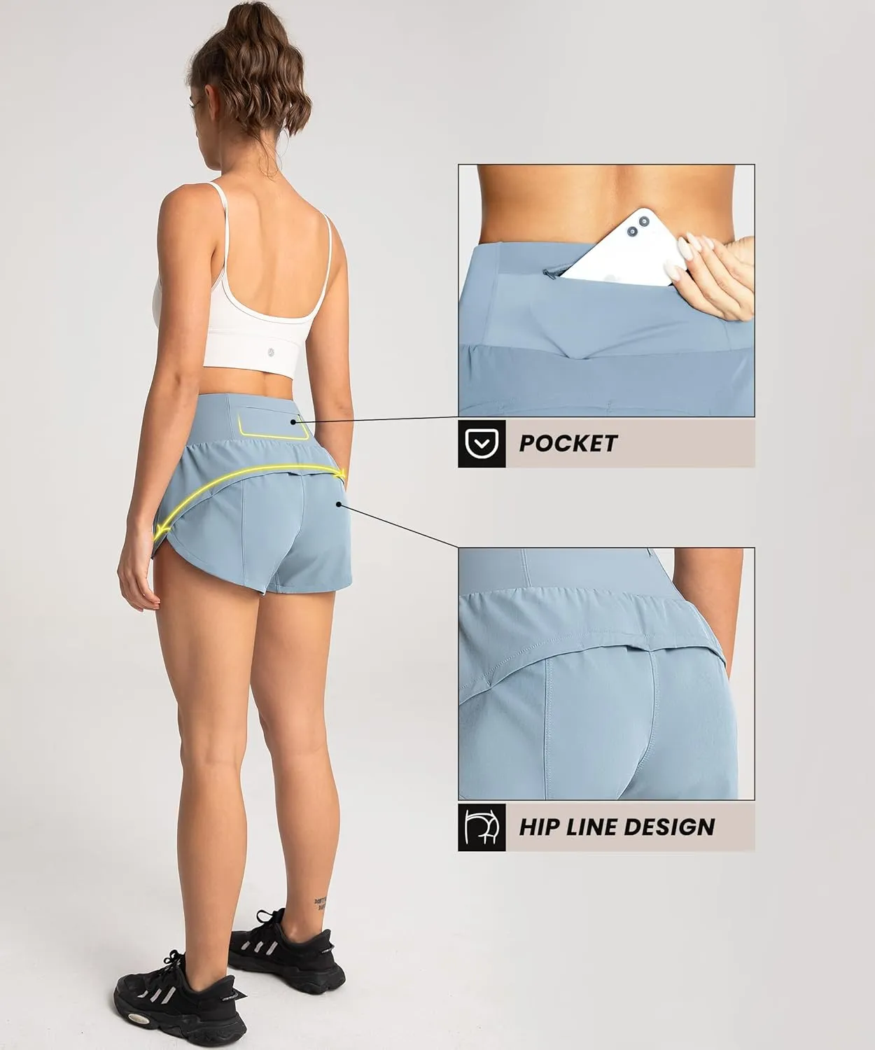High Waisted Athletic Shorts for Women Quick Dry Workout Running Shorts with Mesh Liner Zipper Pockets