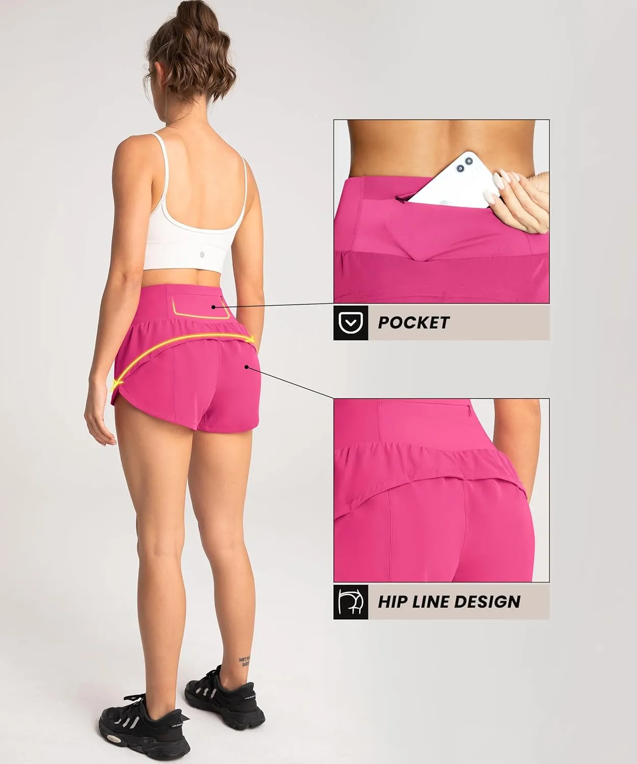 High Waisted Athletic Shorts for Women Quick Dry Workout Running Shorts with Mesh Liner Zipper Pockets