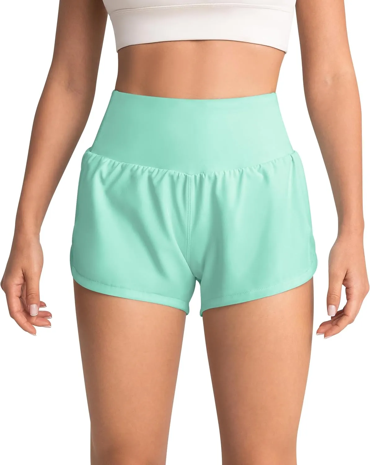 High Waisted Athletic Shorts for Women Quick Dry Workout Running Shorts with Mesh Liner Zipper Pockets